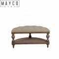 Mayco Ottoman Furniture Button Tufted Beige Linen Round Accent Ottoman Foot Stool Large